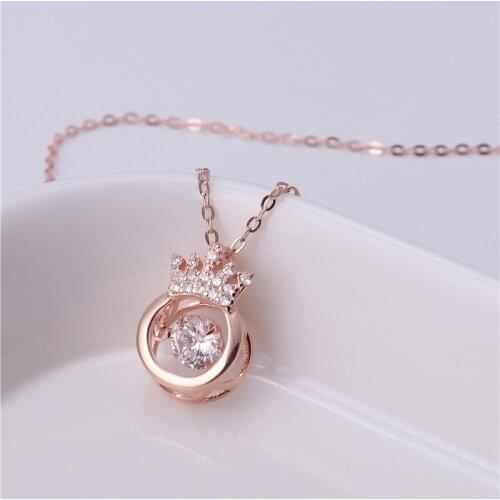 Rose-Gold Alloy Crown Throbbing Zircon Necklace Women Latest Wedding Royal Style 3 Colors Clean Stone Lady Party Jewelry