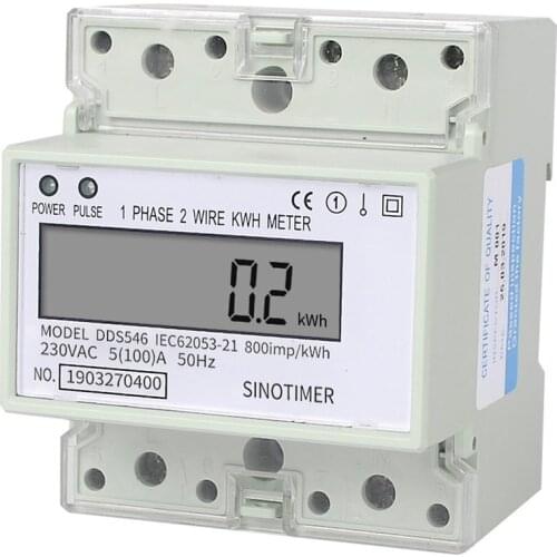 SINOTIMER DDS546 Family Single Phase 2 Wire Digital Power Meter Electric Energy Meter Din Rail 5 (100) A 230V AC