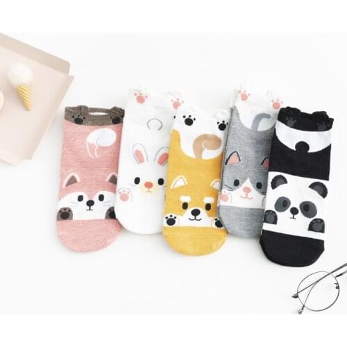 Japanese Three-dimensional Heel Ear Cartoon Invisible Short Socks Feet College Wind Animal Fresh Creative Boat Socks for Women