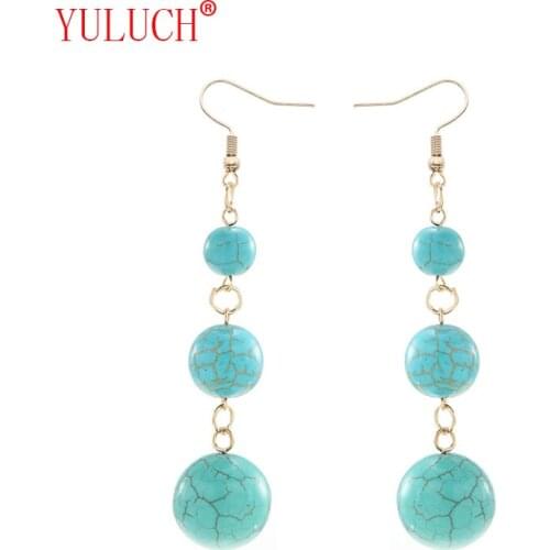 YULUCH Long Pendant Earrings Elegant Womens National Jewelry Accessories 3 grain Semi-precious Balls Party Gifts
