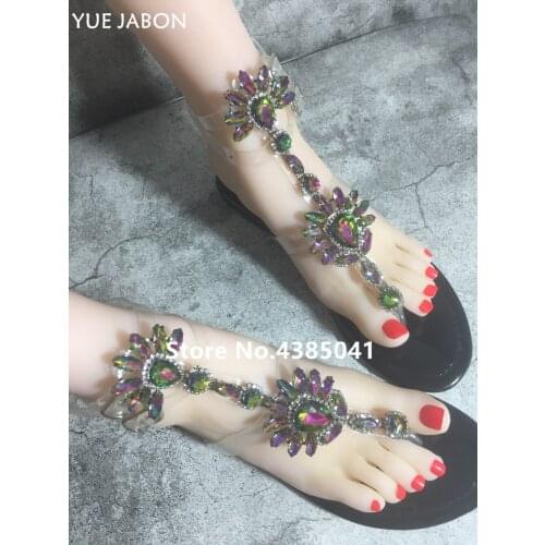 Hotest Woman Sandals Women Shoes Rhinestones Chains Thong Gladiator Flat Sandals Crystal Chaussure Plus tenis feminino Size35-43