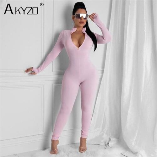 2020 Fashion Women Pink Outfit Jumpsuit Long Sleeve Zipper Adjustable Sexy Bodysuit Party Night Workout Jumpsuit for Lady
