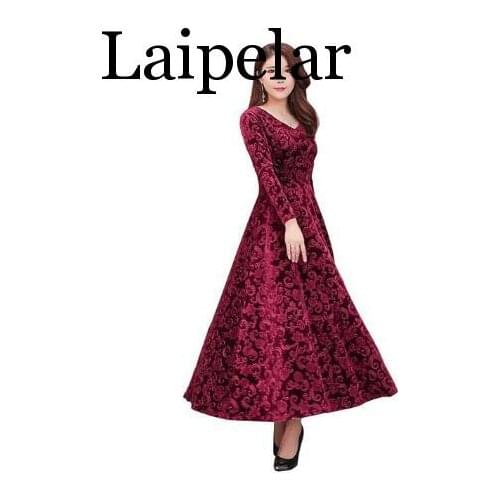 2020 Women Autumn Winter High Quality Casual Vintage Velvet Bodycon Long Dresses Femme Elegant V-Neck Slim Party Robe Dress