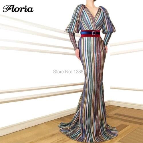 Kaftan 2019 New V Neck Long Evening Dresses With Belt Robe De Soiree Turkish Arabic Mermaid Prom Party Gowns Abendkleider Longue