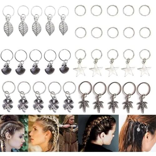 1set Silver Metal Hair Rings Braid Dreadlocks Bead Hair Cuffs Dread Tube Charm Dreadlock Hair DIY Accessories Extension 32 Style