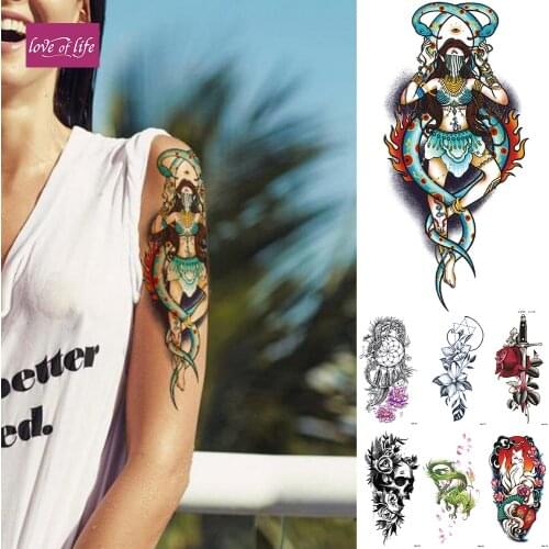 1Pcs Mandala Indian Temporary Tattoo Sticker Sanskrit Flash Waterproof Tattoos Lotus Totem Body Art Arm Fake Tatoo Women Men