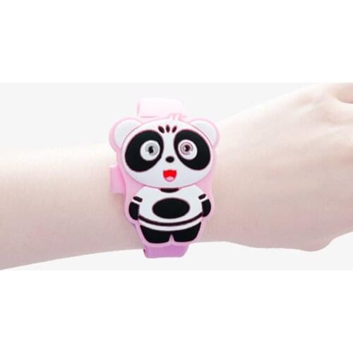 1 Pcs Kids LED Electronic Watch Silicone Band Cartoon Panda Flip Case Wrist Watch Lovely Gift LL@17