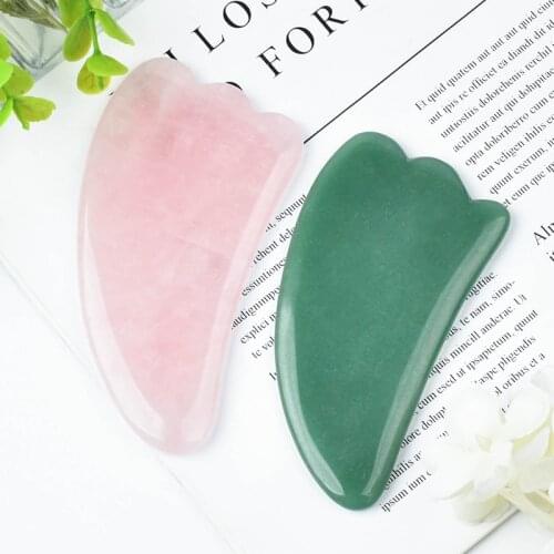 2 Pc Facial Gua Sha Scraper Natural Rose Quartz Green Aventurine Guasha Board Facial Massager SPA Acupuncture Wrinkle Relif Tool