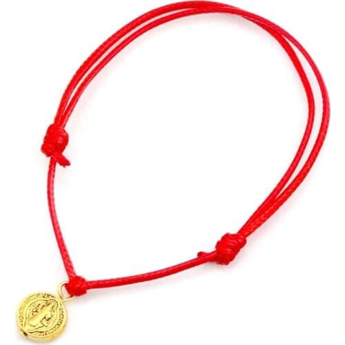 20 Pcs Ancient gold Alloy Tone Saint Benedict Round Medal Charms Red Wax rope Good Luck Adjustable Bracelets B-37