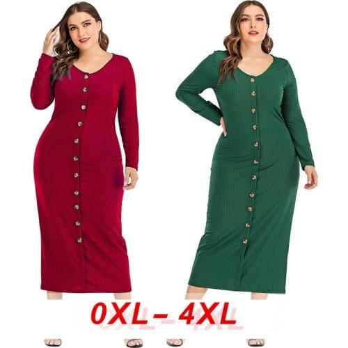 2020 Large Size Women Knitting Dress Single Brested Casual Plus Size Bodycon Knitted Dress Female Long Sleeves Straight Dresses