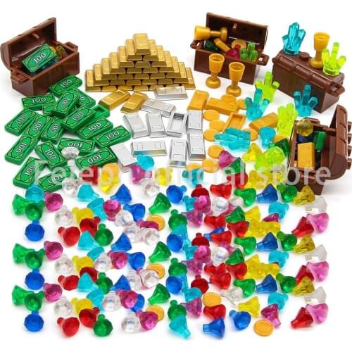291Pcs/set Jewelry Set Building Blocks MOC Ore Gold Silver Cions Dollars Boxes Accessories Model Bricks DIY Toys for Children