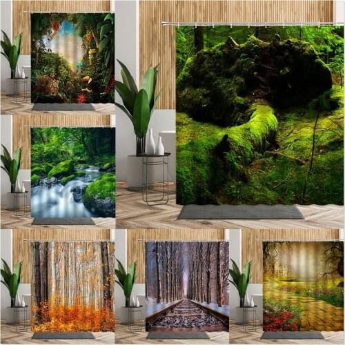 3D Plant Forest Scenery Shower Curtain Jungle Tree Bathroom Decors Bath Screen With Hook Living Room Hanging Curtains Wall Cloth