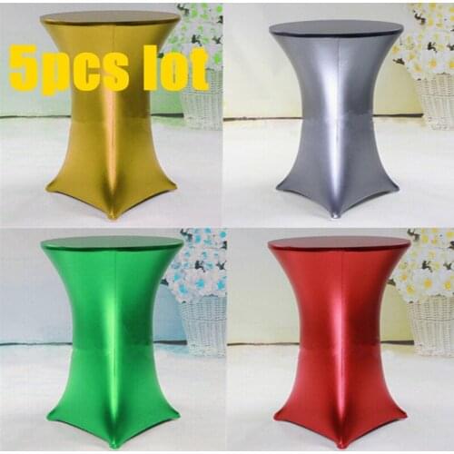 5pcs Lot Bronzing Metallic Cocktail Table Cover Stretch Spandex Table Cloth Out Door Wedding Event Party Decoation