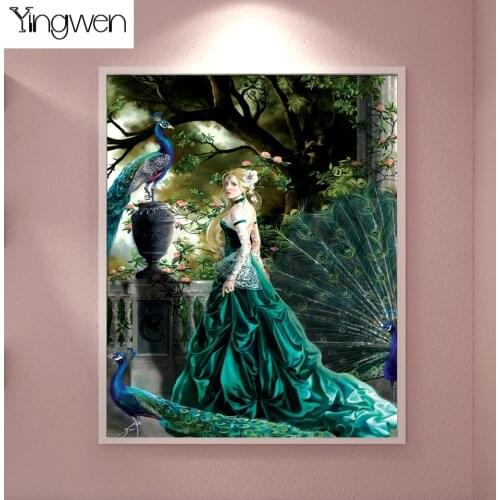 5D DIY Diamond Painting Full Square Round Drill Woman Peacock Diamond Embroidery Rhinestone Sale Pretty Girl Cross Stitch Home