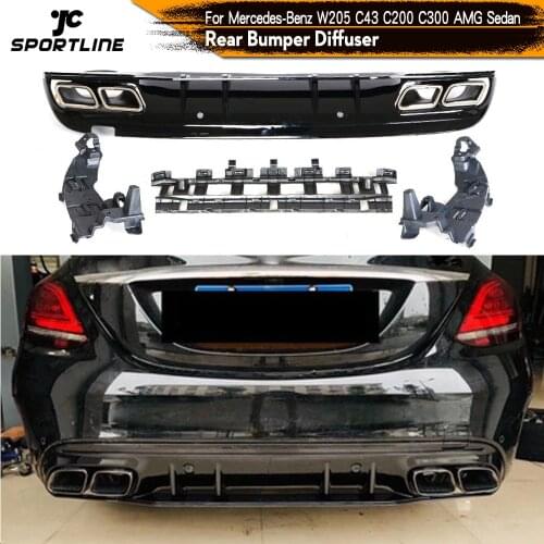 Car Rear Bumper Diffuser Lip with Exhaust for Mercedes-Benz C-Class W205 C200 C250 C300 C350 C400 C43 AMG Sport 4-Door 2014UP