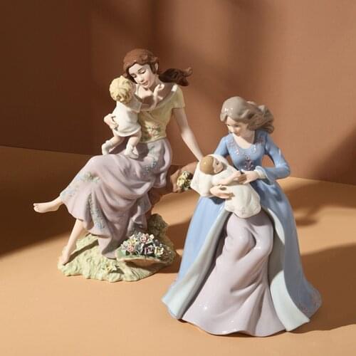 Desktop Decor, Mother Baby Pattern Ornament Ceramic Artwork Decorative Tools for Living Room Hallway