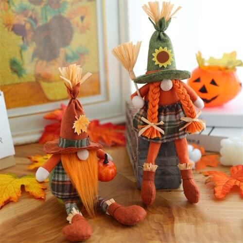 Halloween Long Legs With Broom Dwarf Doll Scarecrow For Garden Home Yard Desktop Ornaments Decoration Party Supplies