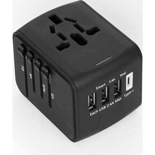Travel Adapter Socket International Universal Power Adapter with 6.3A 4 USB with Type-c Wall Charger for UK/EU/AU