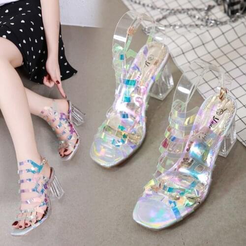 ELVIRAS New womens shoes crystal thick with colorful transparent jelly in high heel fish mouth womens sandals