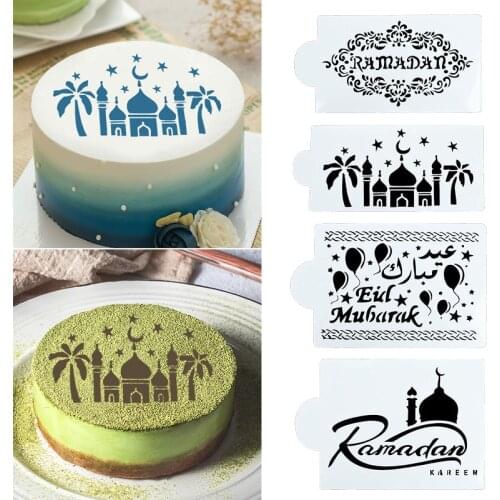 1Pcs Eid Mubarak Decoration Cake Spray Stencil Ramadan Kareem Coffee Cupcake Mold Mould For Home Islamic Party Cake Baking Tools