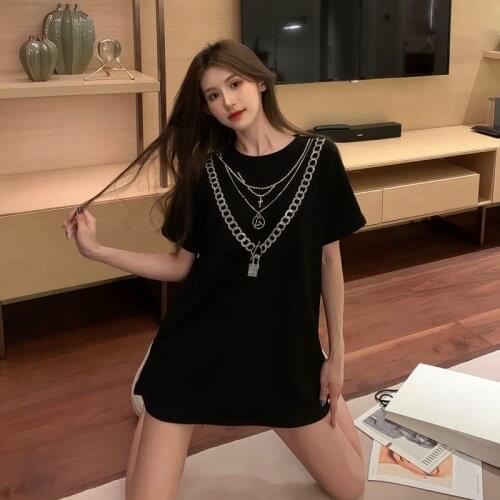 2021 Oversized Diamong Stud Cotton T-shirt for Woman Summer Harajuku Designer Luxury Woman Tee