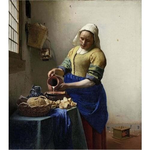 Classic Oil Painting "A Maid Pouring Milk" 5D DIY Full Round Diamond Painting 3D Embroidery Cross Stitch Mosaic Home Dector Y500