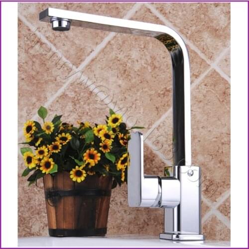 L16291 - Luxury Brass Kitchen Square Faucet Deck Mounted Chrome Finish Kitchen Square Tap Hot & Cold Water Mixer