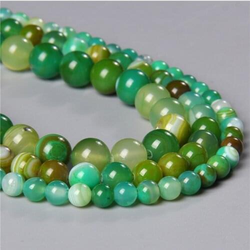 6 8 10 mm Green Natural Stone Stripe Agates Beads Smooth Round Loose Spacer Beads Charm For Jewelry Making Bracelet Accessories