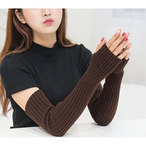 Autumn Winter Women Arm Warmers Knitted Warm Gloves Arm Wrist Sleeve Fine Long Half Fingered Gloves Mitten High Quality