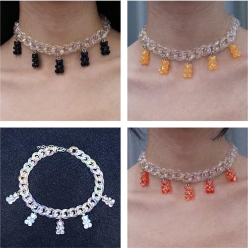 Handmade Colors Cute Judy Cartoon Bear Chain Rhinestone Necklaces Candy Color Pendant For Women&Girl Daily Jewelry Party Gifts