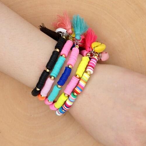 OSHUER 5 colors Mix Color Soft Pottery Beads tassel bracelet Beach Femme Jewelry wholesale for women