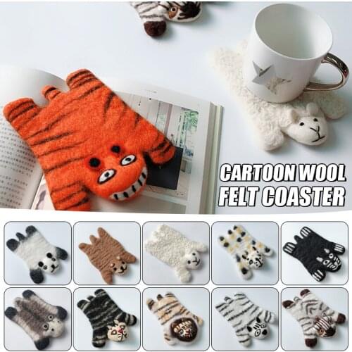 Tiger Panda Kitten Felt Coaster Cute Animal Design Heat Insulation Table Mat Milk Coffee Mug Coaster Home Decor Ornaments Crafts