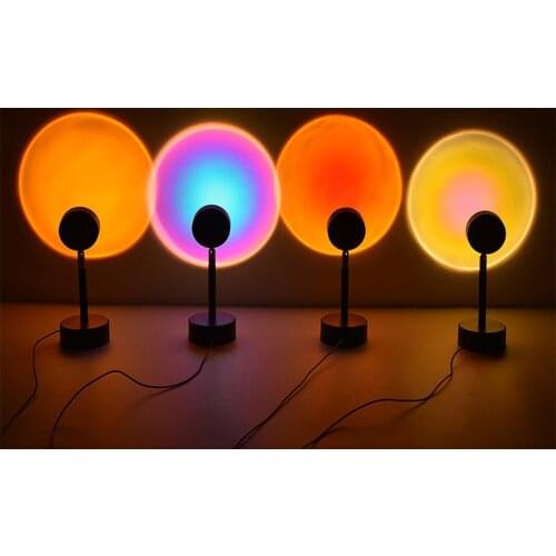 Rainbow Sunset Projector Atmosphere Led Night Light Home Coffe Shop Background Wall Home Decoration Colorful Lamp USB Button