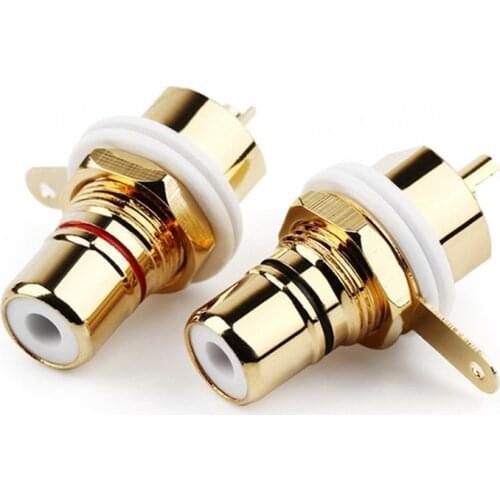 RCA Connector Female Socket Chassis CMC Connectors 28.6mm Audio Jack Bulkhead White Black Cycle Nut Solder Gold Plated Plug