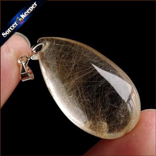 Rare Natural Quartz Gold Rutilated Garden Quartz Crystal Love Necklace Pendant natural minerals Fish Tank Beads PS393