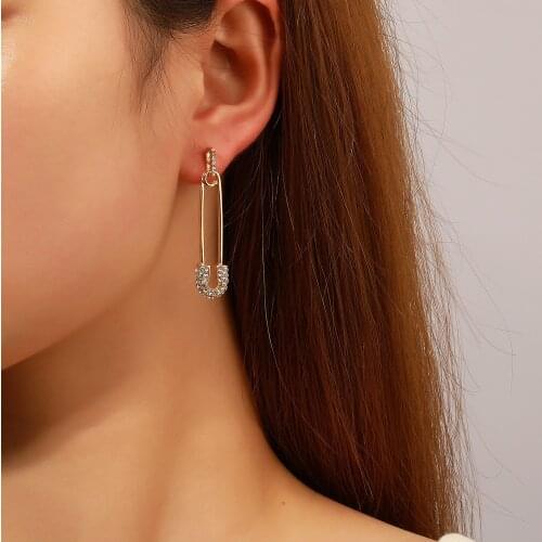 Retro Creative Pin Earrings Temperament Niche Rhinestone Earrings Fashion Personality Metal Earrings Earrings Women