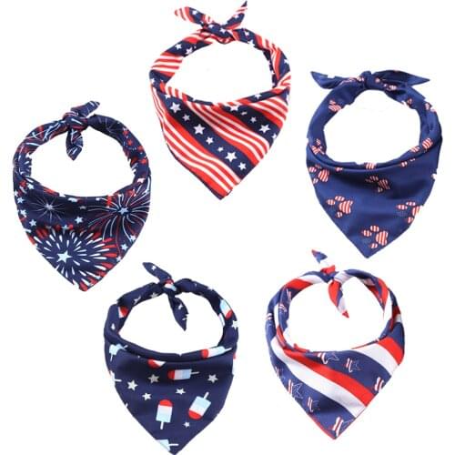 5 Colors Pet Dog Saliva Towel American Flag Square Scarf Dog Bandanas Scarf Cat Dog USA Flag Triangular Bandage For Small