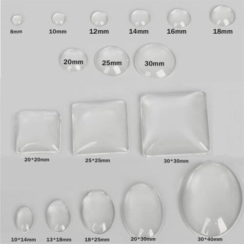 1pack Round Square Oval Flat Back Glass Cabochon 12mm 20mm 25mm Transparent Clear Cabochon Cameo Cover for DIY Jewelry Making