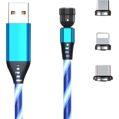 Top LED Glow Flowing Magnetic Charger Cable Luminous Lighting Fast Charging Micro-USB Type C for Smart Phone