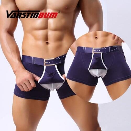 VANSTINBUM Boxer Shorts Fashion Men Underwear Breathable Panty Sexy Gay Convex U Pouch Cotton Boxer Homme Breathable Underpants