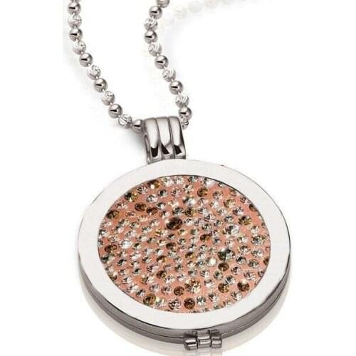 Vinnie Design Jewelry Peach Picante Crystal Coin Necklace (include 80cm silver color ball chain,35mm stainless plain pendant)