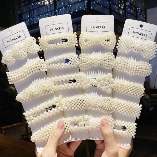 5PCS/Set Women Girls Elegant Imitation Pearls Geometric Hairpins Sweet Hair Ornament Clips Barrettes Fashion Hair Accessories