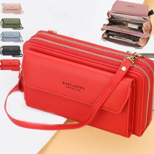 Womens Wallet Solid Color Small Diagonal Bag Multi-Function Mobile Phone Long Paragraph Clutch Bag Purse Female 6 Color