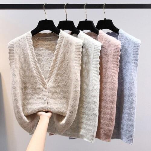 Woman Knit Vest Sweaters Spring Autumn Female Sleeveless Sweater Waistcoat Ladies Knitted Tops Casual Waistcoat Outwear Q254