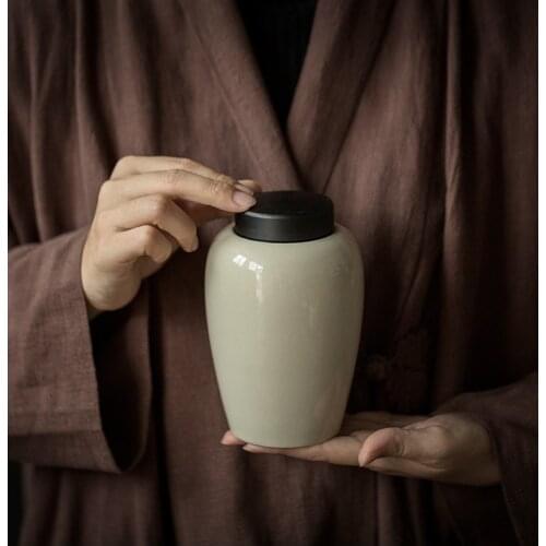 2020 New Stoneware Ash-glazed Ceramic Tea Pot Double-layer Sealed Tin Lid Sealed Pot Tea Warehouse Wake-up Tea Pot Storage Tank