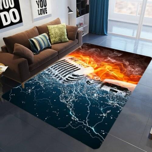 3D printed music microphone carpet living room abstract flame guitar area rugs kids bedroom non-slip floor mat home decor custom