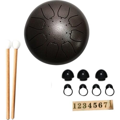 6 Inches Steel Drum 8 Notes Tongue Drum Percussion Instrument Hand-Pan Drum with Drum Mallets Note Stickers Finger Picks