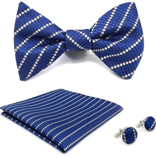 Butterfly Mens Bow Tie Pocket Square Cufflinks Set Multicolor Ajustable Self Wedding Fashion