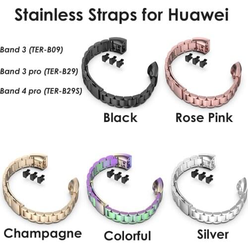 Luxury Stainless Bracelet for Huawei Band 4 Pro/ Band 3/ Band 3 Pro Watch Straps Metal with Butterfly Buckle Wristband Woman Man