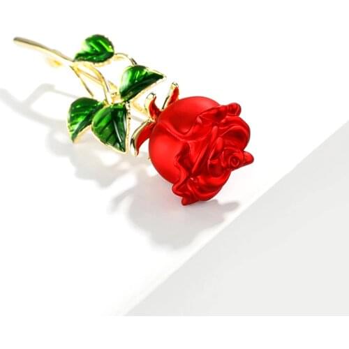 Red rose flower brooch female lady elegant fashion brooch red flower brooch wedding jewelry